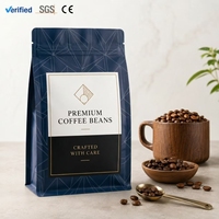 Maßgefertigte Luxuriöse Matte Blaue Geometrische Muster für Flachboden-Feuchtigkeitsschutzbeutel aus Lebensmittelechtem Kunststoff für Premium-Kaffeebohnen