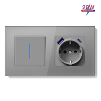 Prise murale électrique Mvava avec panneau en verre 86mm EU/UK Blanc 10A 65W Charge rapide USB Type-C Double Pôle 4 Voies TV Téléphone
