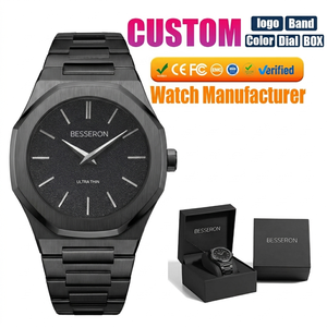 Montre-bracelet fine sur mesure en acier inoxydable ultra-mince avec mouvement à quartz japonais GL20, bracelet en métal, 5 ATM, couleur or - Product Image 1
