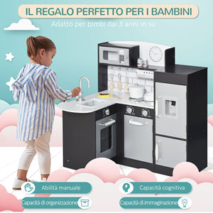 HOMCOM Cuisine jouet en bois pour enfants avec 14 accessoires, four, évier, réfrigérateur et micro-ondes, 3 ans et plus, 86x64x84.5cm, argent - Product Image 4