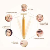 24K Gold Energie-Gesichtsmassagegerät Handgehaltener T-förmiger Schönheitsstab zur Gesichtsstraffung mit CN-Stecker