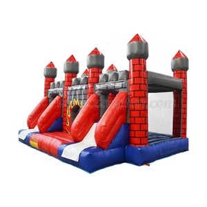 Château <span class=keywords><strong>gonflable</strong></span> médiéval en PVC de qualité commerciale avec double toboggan, thème incendie, pour locations de fêtes d'enfants - Product Image 3