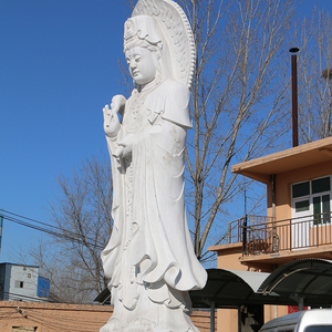 Cina famosa statua di Kwan Yin in marmo bianco in pietra scolpita all'aperto di alta qualità - Product Image 5