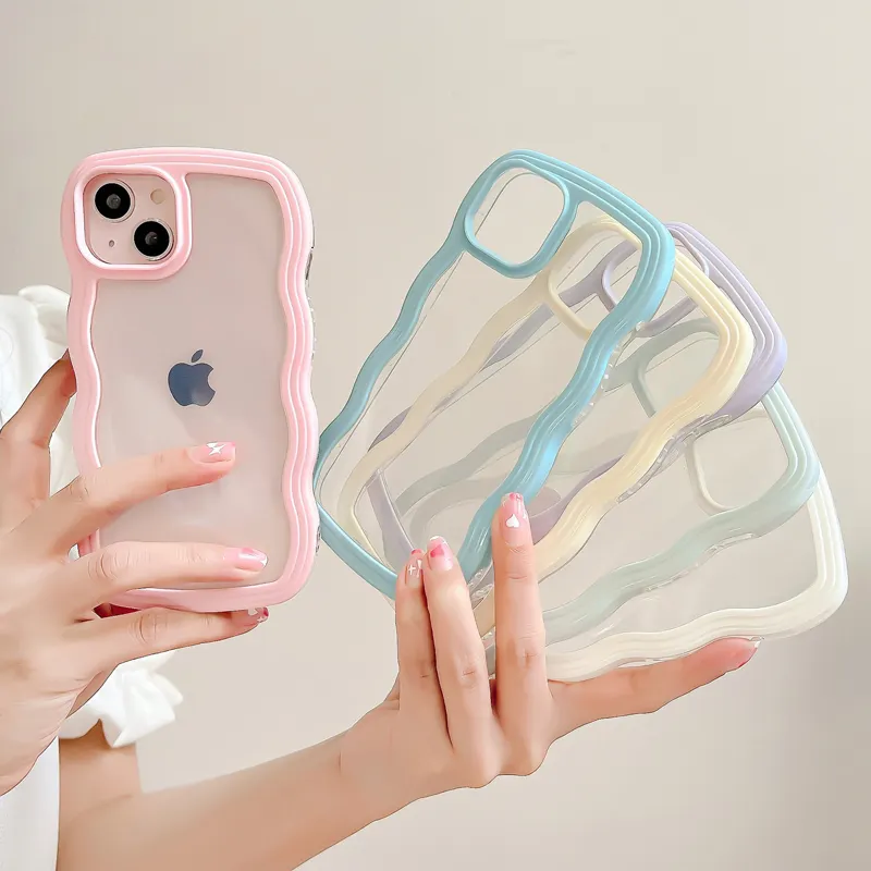New Release Cream Color Wave Frame Clear New Fashion Phone Case For iPhone 14