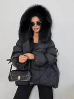 OFTBUY Manteau d'hiver pour femme, nouveau modèle, épais et chaud, en duvet d'oie blanc, avec col en fourrure de renard naturelle, style parka en fourrure véritable