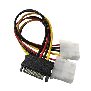 电源扩展电缆SATA 4pin公到Molex IDE双大4pin母电缆适配器，用于硬盘驱动器电源线