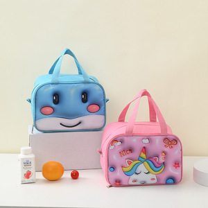 Bolsa de almuerzo 3D linda y aislada para estudiantes, bolso para oficina, escuela, viajes, rosa, beige, azul - Product Image 2