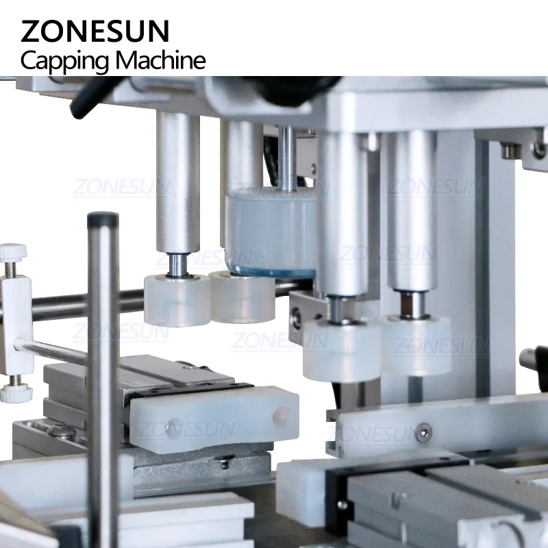 Zonesun ZS-XG1870M Máquina tampadora automática para garrafas pequenas com parafuso de mesa com 4 rodas