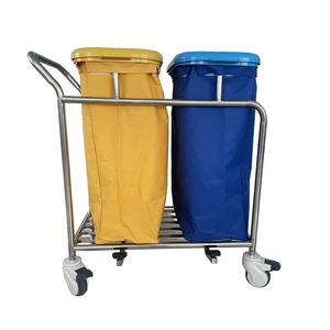 Carrito de Limpieza con Doble Cubo, Estructura de Acero Inoxidable, 4 Ruedas con Freno, Bolsas de Basura de Tela Oxford, Uso en Interiores - Product Image 3