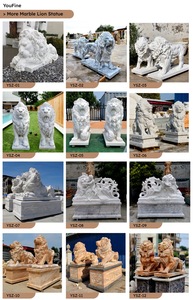 Statues de lions <span class=keywords><strong>en</strong></span> marbre blanc YOUFINE, paire, classiques, pour jardin, sculpture pour portail de propriété et entrée de villa - Product Image 3