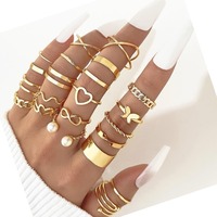 Ensemble de 22 bagues cœur pour femme élégantes et tendance Bague d'ouverture papillon multi-articulations plaquée or pour les anniversaires