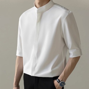 Herren hemd mit Stehkragen im chinesischen Stil Kurzarm Summer Ice Silk Hochwertiges Sieben-Punkt-Hemd mit Stehkragen und Mittel ärmeln - Product Image 2