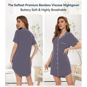 ชุดนอนผู้หญิงแขนสั้นผ้าวิสโคสผสมใยไผ่ติดกระดุม ไซส์ S ถึง XXL - Product Image 2