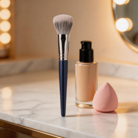 Ensemble de pinceaux plats professionnels de luxe de haute qualité en poils d'animaux avec manche en bois pour le maquillage du visage, options véganes, pour centre de beauté et usage domestique
