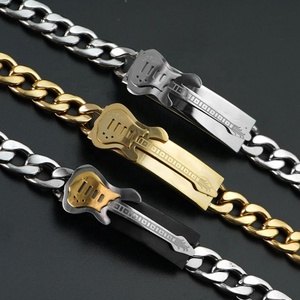 Pulseras de Cadena Cubana con Diseño de Guitarra, Joyería de Acero Inoxidable, Color Dorado, Precio al por Mayor - Product Image 2
