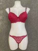 Ensemble de lingerie sexy pour femme, style bikini Victoria, avec soutien-gorge push-up uni, dentelle à strass, grande taille et string transparent