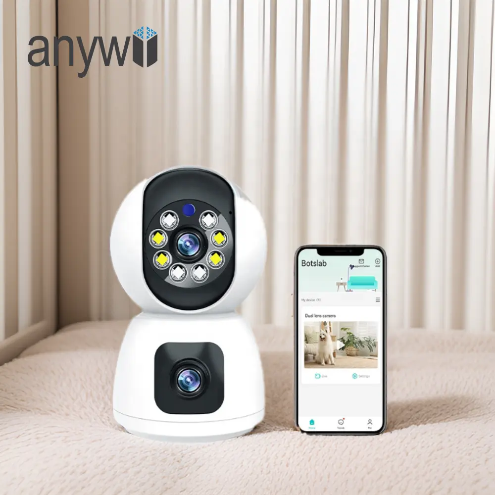 Anywii Factory P100A telecamera di sicurezza a doppia lente per visione notturna fotocamera a doppia lente con Audio a due vie con fotocamera Wifi a doppia lente Cloud