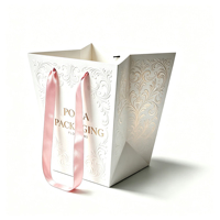 Bolsas de Regalo Cuadradas Personalizadas con Asas de Cinta de Tela Rosa para Ramos de Boda