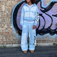 Ensemble de survêtement personnalisé avec logo, 2 pièces, broderie, patch, 100% coton, sweat à capuche zippé et pantalon de jogging à jambes larges pour hommes