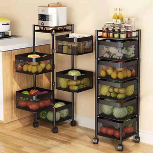 Bền & chống gỉ 5 lớp vuông thép carbon nhà bếp lưu trữ giá tổ chức đựng thức ăn trái cây rau xoay kệ - Product Image 1