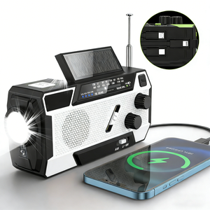 Radio d'<span class=keywords><strong>urgence</strong></span> portable pour équipement de survie, radio météo auto-alimentée à manivelle solaire avec chargeur de téléphone, radio AM/FM/NOAA - Product Image 1