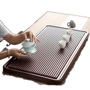 Plateau à thé en bois massif rectangulaire, style chinois traditionnel, table à thé pour infusion à sec, utilisation à domicile ou au bureau - Product Image 5