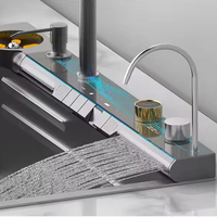 Robinet de cuisine multifonctionnel intelligent en cascade, LED numérique nano fait main, 3 compartiments, épaissi, en acier inoxydable 304