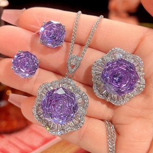 Wholesale Trendy Eco-friendly Copper 6-12mm Violet Zircon Floral <b>Earrings</b> Set Wholesale Fashion Jewelry <b>Earrings</b> for Women - Product Image 3