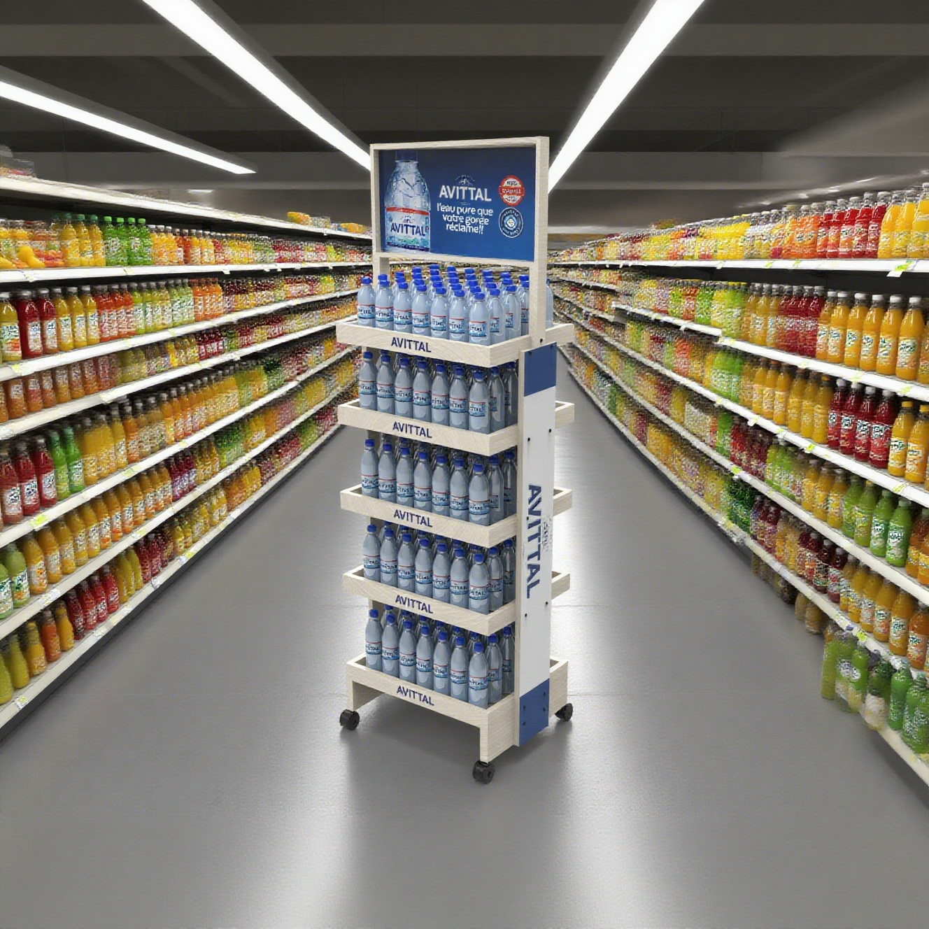 Apache Custom Floor 5-Tier Wood Mineral Water Display Stand for Supermarket — view 4