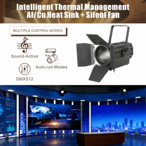 Foco <span class=keywords><strong>Fresnel</strong></span> LED de 220W con Zoom, Directo de Fábrica, Blanco Cálido, CRI90, CCT Ajustable 3200K-5600K, DMX512, IP20, para Teatro, Estudio de TV, Salón, Escenario - Product Image 3