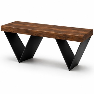 Banc en V avec base sculpturale, assise rembourrée confortable pour salon, chambre, entrée et espaces commerciaux - Product Image 1