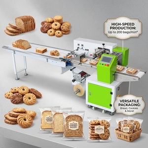 Automatic Horizontal Pillow Packaging <b>Machine</b> for Bakery <b>Bread</b> Toast Bun Cake Chocolate Biscuit Candy Wrapping - Product Image 1