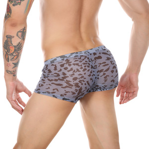 Lingerie respirante de style sexy pour hommes, caleçon taille basse en maille transparente à imprimé léopard en nylon/spandex - Product Image 4