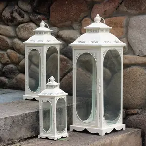 Linterna blanca para actividades al aire libre, lámpara de viento de hierro Retro para exteriores, decorativa, a prueba de viento