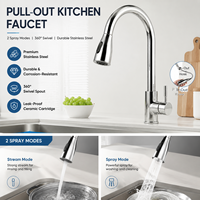 Robinet de cuisine moderne à poignée unique extractible, monotrou, en acier inoxydable 304 brossé, avec cartouche céramique, pour hôtels et usage domestique