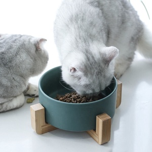 Mangkuk anjing keramik Shamitao dengan dudukan bambu mangkuk makanan dan air untuk anjing kecil sedang jenis besar tidak licin - Product Image 5