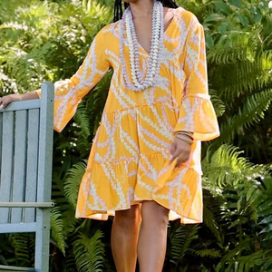 <span class=keywords><strong>Abito</strong></span> Hawaiano Estivo alla Moda con Stampa da Spiaggia, Scollo a V Profondo, Maniche a Campana, Multistrato, Personalizzato in <span class=keywords><strong>Cotone</strong></span>, Vestito Casual - Product Image 3