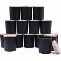 Bocaux à bougies en verre noir mat avec couvercles en bois, contenants vides pour la fabrication de bougies parfumées, fournitures d'emballage personnalisées en gros