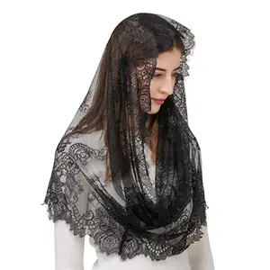 Y-Z Chapel women white black bride lace shawl headdress mantilla headdress muslim latin veil