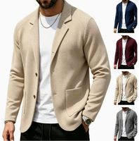 Veste décontractée pour homme à col boutonné, couleur unie, manches longues, coupe ample, chaude, pour le travail