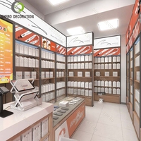 Comptoir d'exposition d'accessoires pour magasin de téléphonie mobile avec éclairage LED, dimensions personnalisables, vitrine de magasin de détail écologique