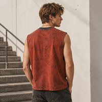 T-shirts sans manches OEM d'été style unisexe, débardeur vieilli avec œillets et bords bruts, streetwear américain, lavage vintage, personnalisé