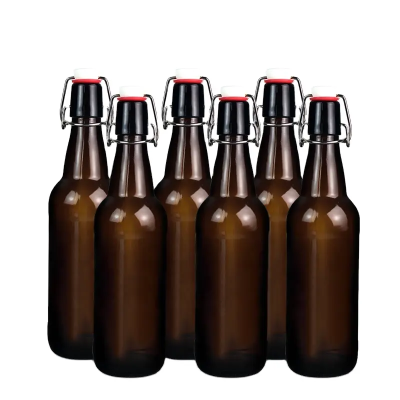 Ev bira hava geçirmez kahverengi Amber bira boş EZ kap 330ml 500ml 750ml cam salıncak üst şişe