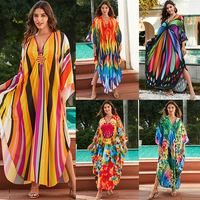 Gaun Pantai Panjang Model Long Dress, Bahan Katun, Motif Leopard, Ukuran Besar, Gaya Eropa Amerika, Pelindung Sinar Matahari, Cocok untuk Grosir