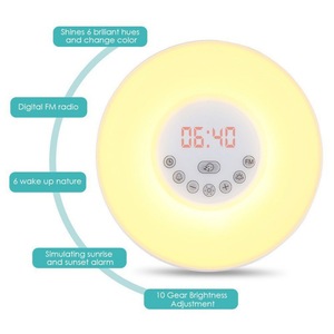 Réveil Simulateur d'Aube et de Couleur <span class=keywords><strong>du</strong></span> <span class=keywords><strong>Soleil</strong></span>, Veilleuse LED à Changement de Couleur, Horloge de Bureau Électronique au Design Moderne, Radio FM, Sommeil Progressif - Product Image 5