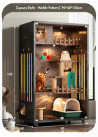 Villa pour chat en bois à plusieurs niveaux, fermée, avec griffoirs intégrés et éclairage intégré pour le repos des chats d'intérieur