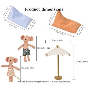 Ensemble de jeu miniature de vacances à la <span class=keywords><strong>plage</strong></span> style <span class=keywords><strong>Maileg</strong></span>, poupée en peluche <span class=keywords><strong>souris</strong></span> avec pouf et parasol, modèle de décoration intérieure en tissu doux, cadeau - Product Image 6