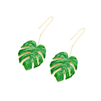 Boucles d'oreilles tendance en alliage avec feuilles de Monstera, longues, émaillées, motif dos de tortue, feuilles de bambou et de palmier, bijoux pour femmes, plage