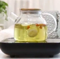 En stock, PSC TP016-A, ensemble de vaisselle à café et à thé moderne et luxueux de 1000 ml, en verre borosilicate écologique fait à la main, avec couvercle en bambou