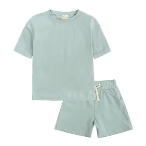 Оптовая продажа, летняя одежда для маленьких мальчиков и девочек, футболка с коротким рукавом и шорты, комплект детской одежды из двух предметов